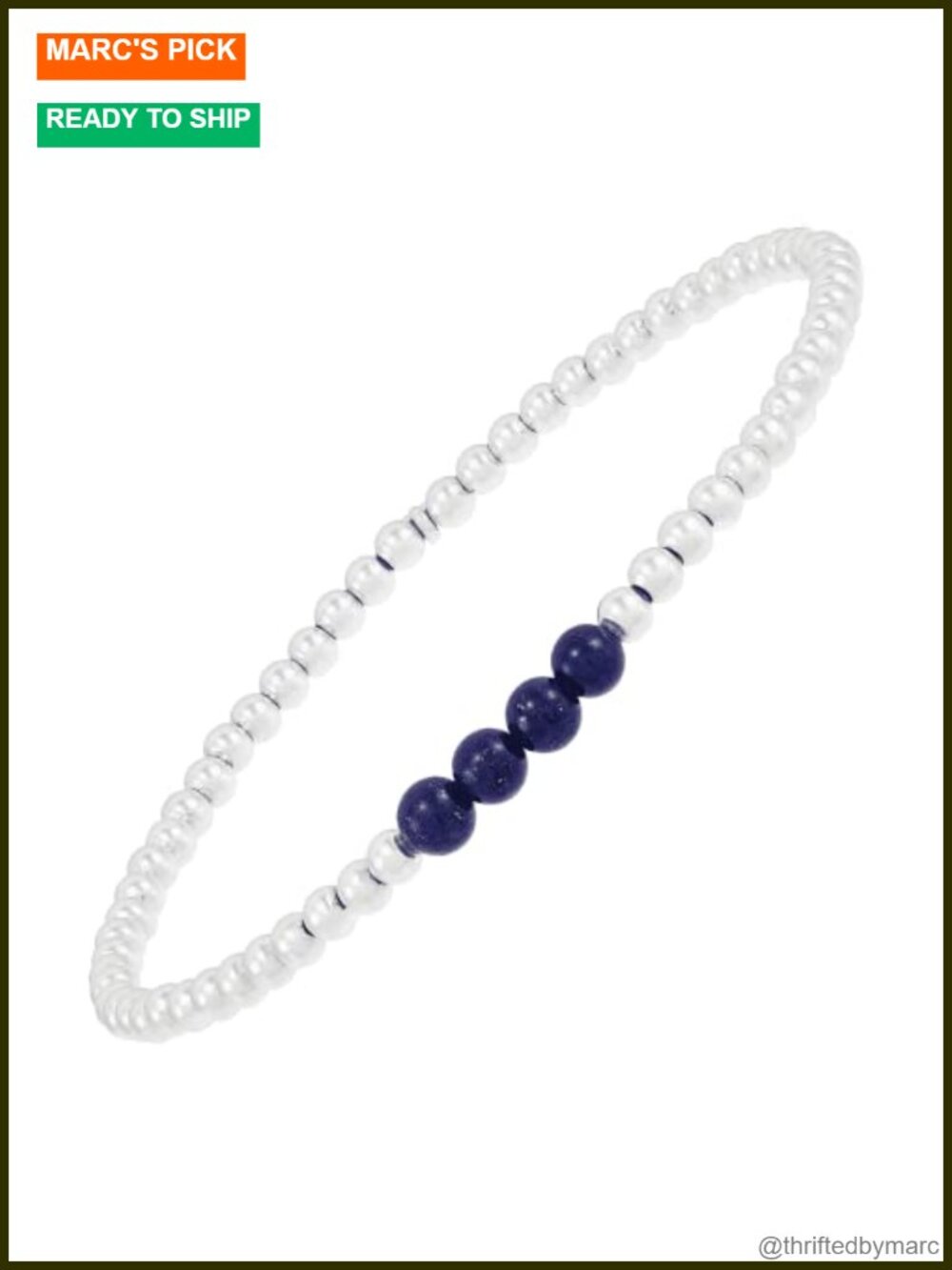 Sterling Silver Lapis Lazuli Beaded Stretch Bracelet
